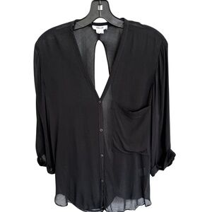 Helmut Lang Semi- Sheer Black Open-Back Blouse | Made in USA | Size P